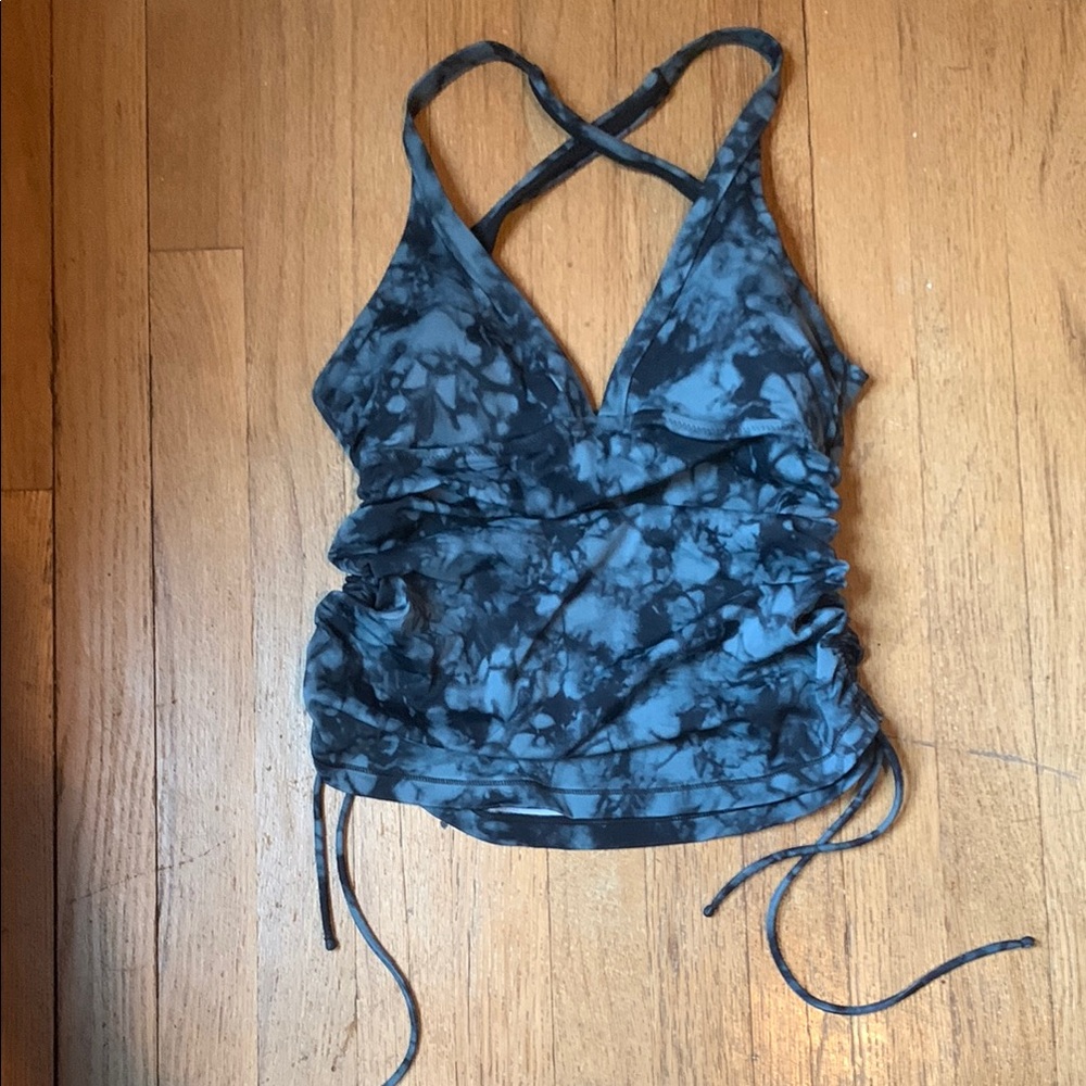 Athleta Blue Ruched Tie Front Swim Tank